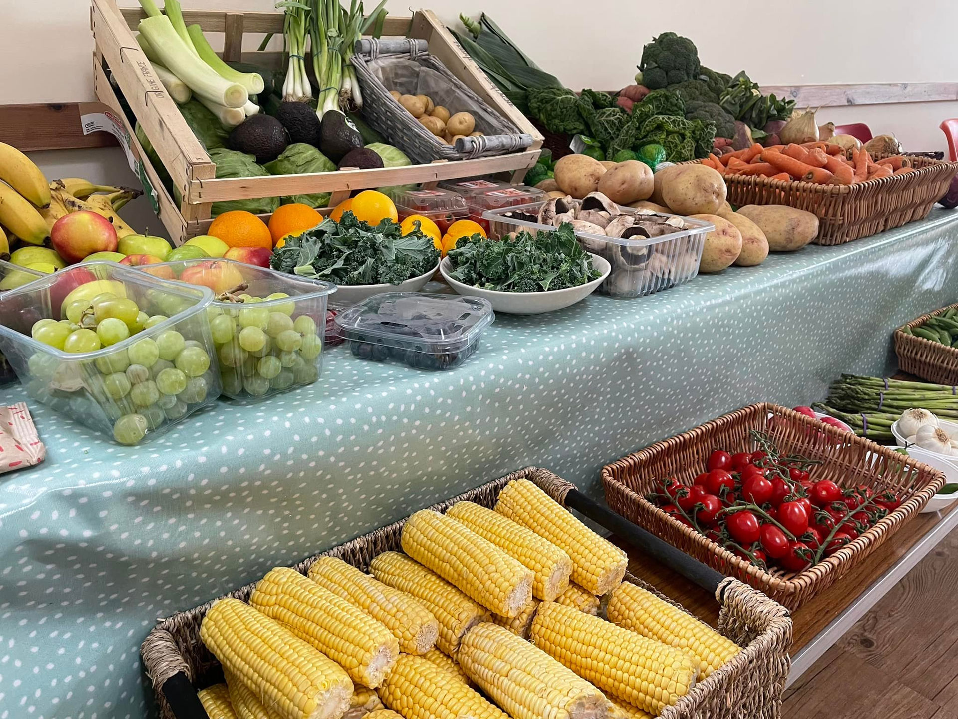Photo of fruit and veg in baskets